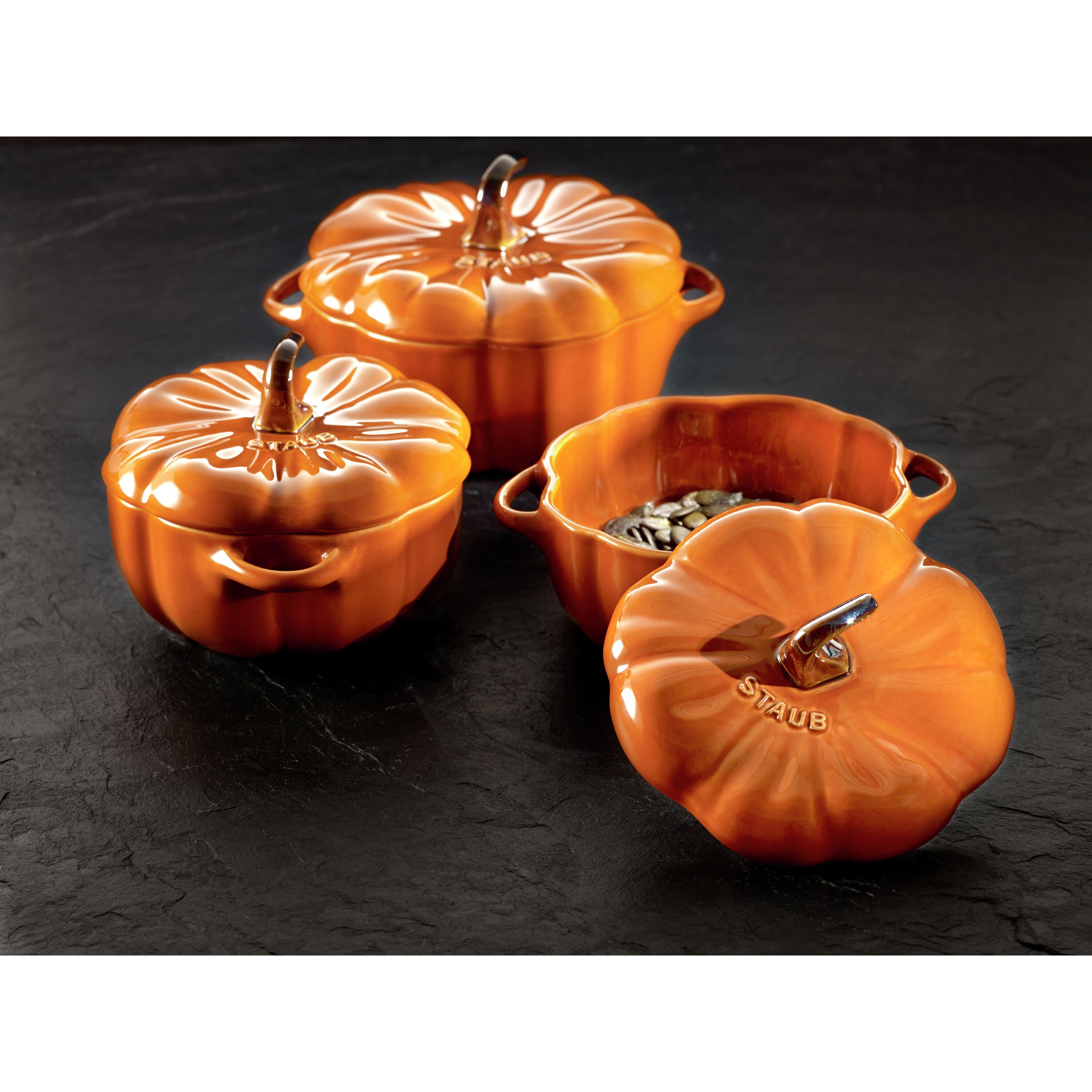 Staub 40508-548 Pumpkin Cocotte, 4.7 inches (12 cm), Black, Ceramic, Heat  Resistant, Ceramic, Microwave Safe