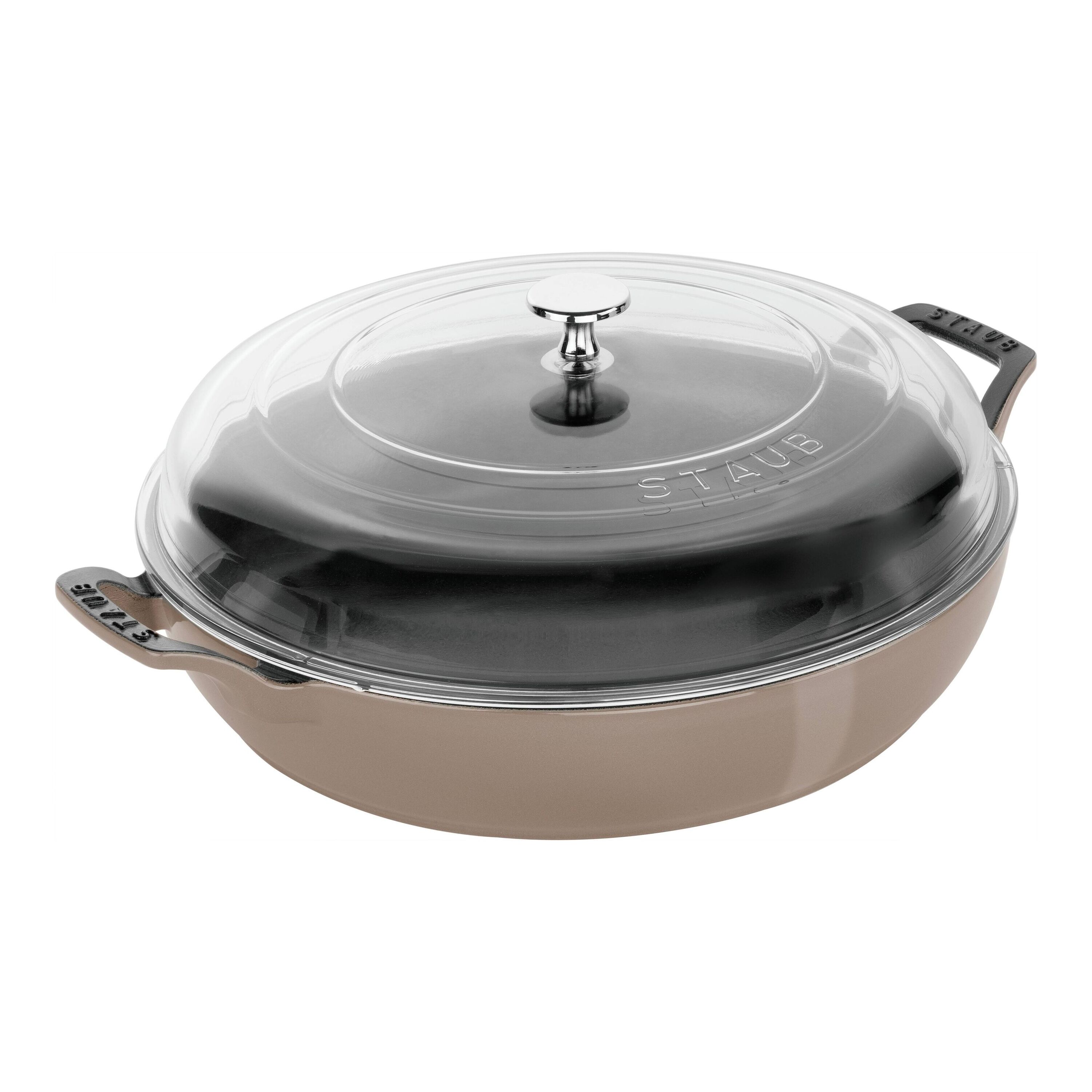Staub Cast Iron - Braisers/ Sauté Pans 3.5 qt, Braiser With Glass Lid, Sesame