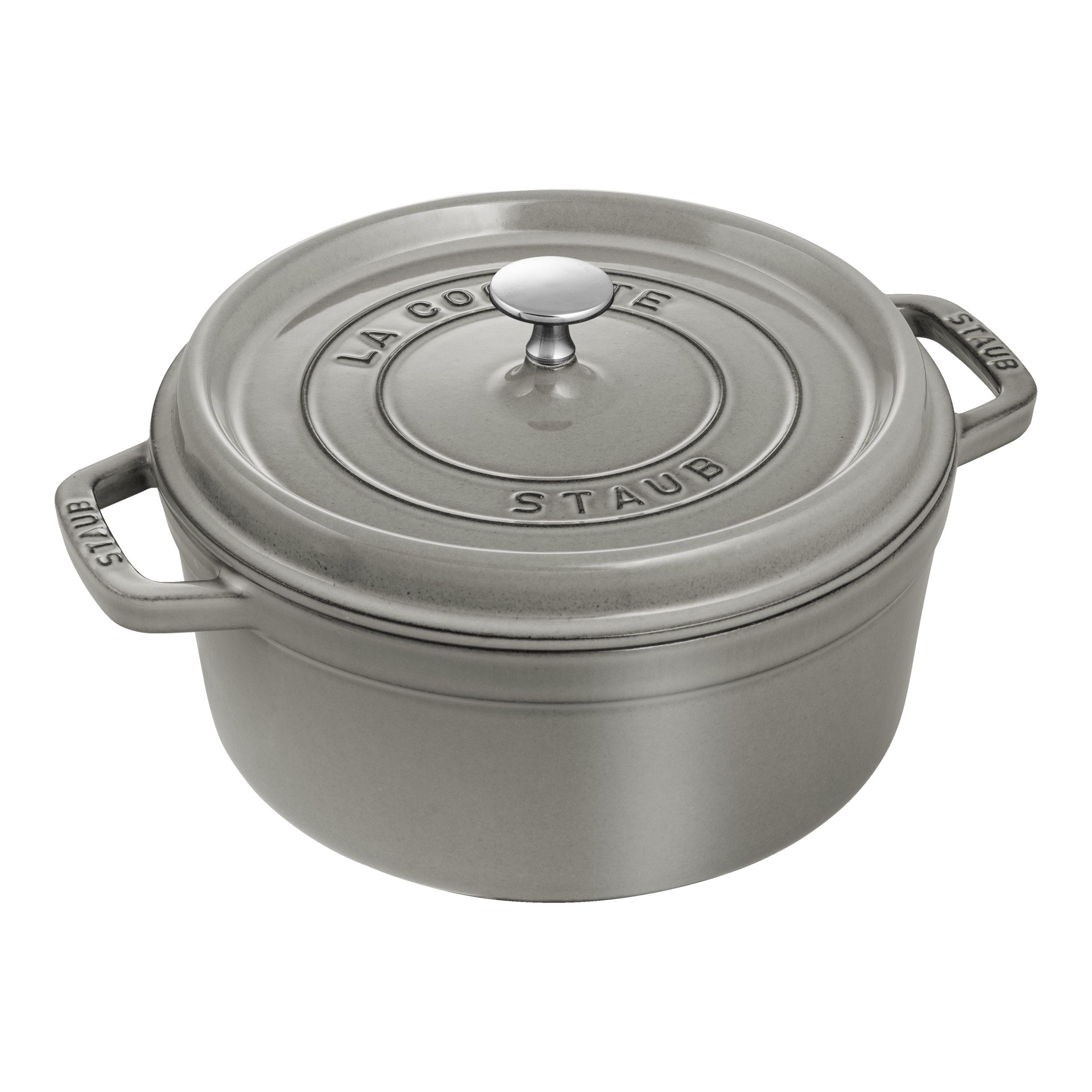Staub Cast Iron 4-qt Round Cocotte with Glass Lid - Graphite Grey