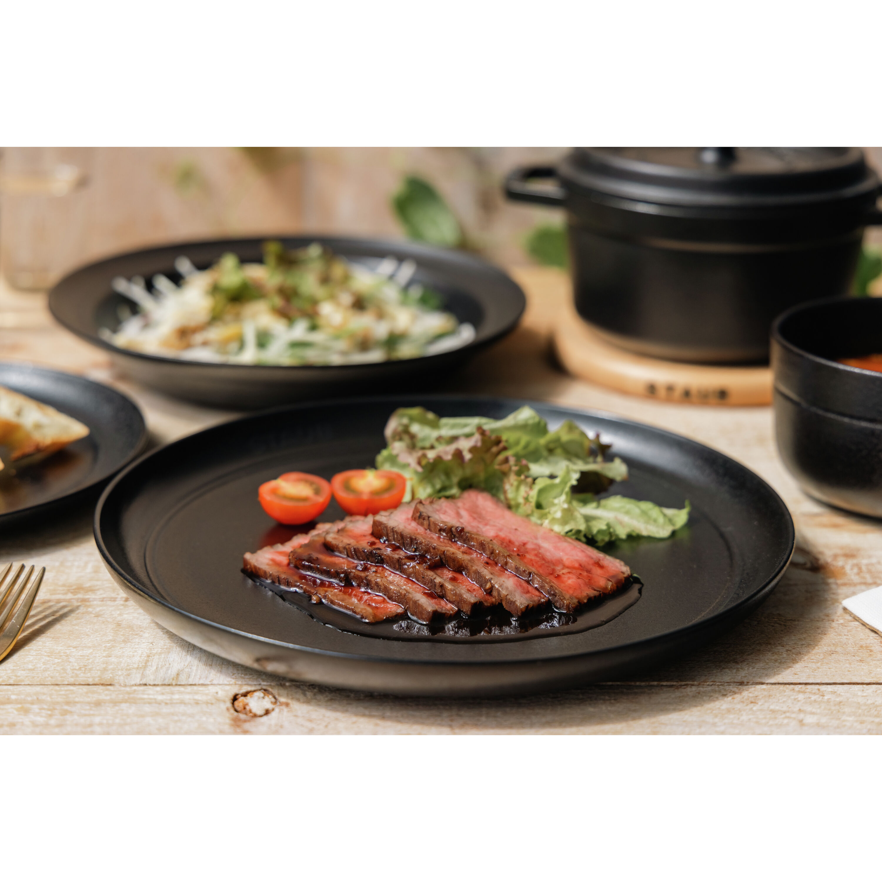 ストウブ Dining Line プレート フラット 26 cm, セラミック, ブラック