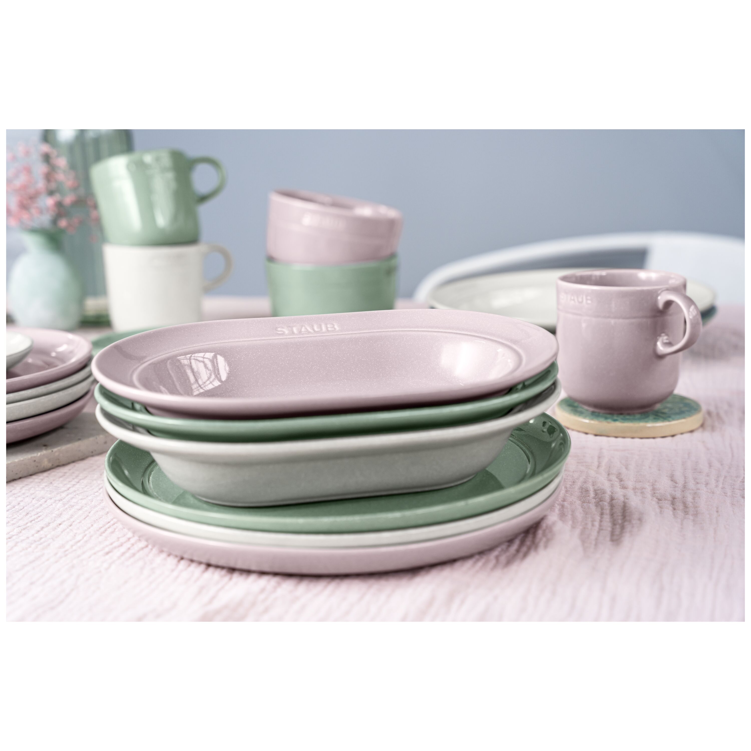 ストウブ Staub オーバル プレート 25cm シフォンローズ【8点セット】 送料無料】【ZWILLINGおまとめ】ダイニングライン