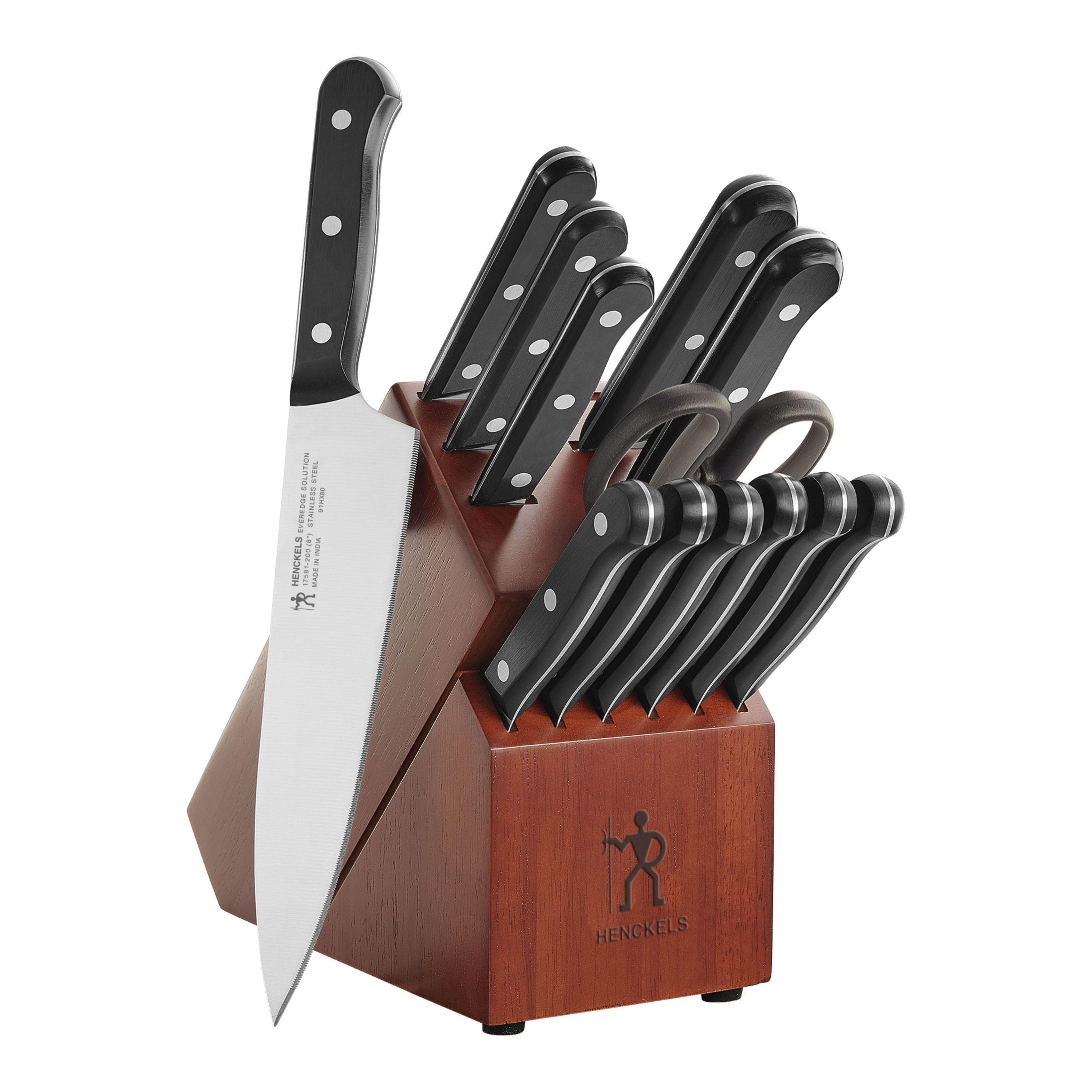 14 PC Set Kitchen Knives Butcher Block Cutlery Bread Chef Steak Paring Scissors 