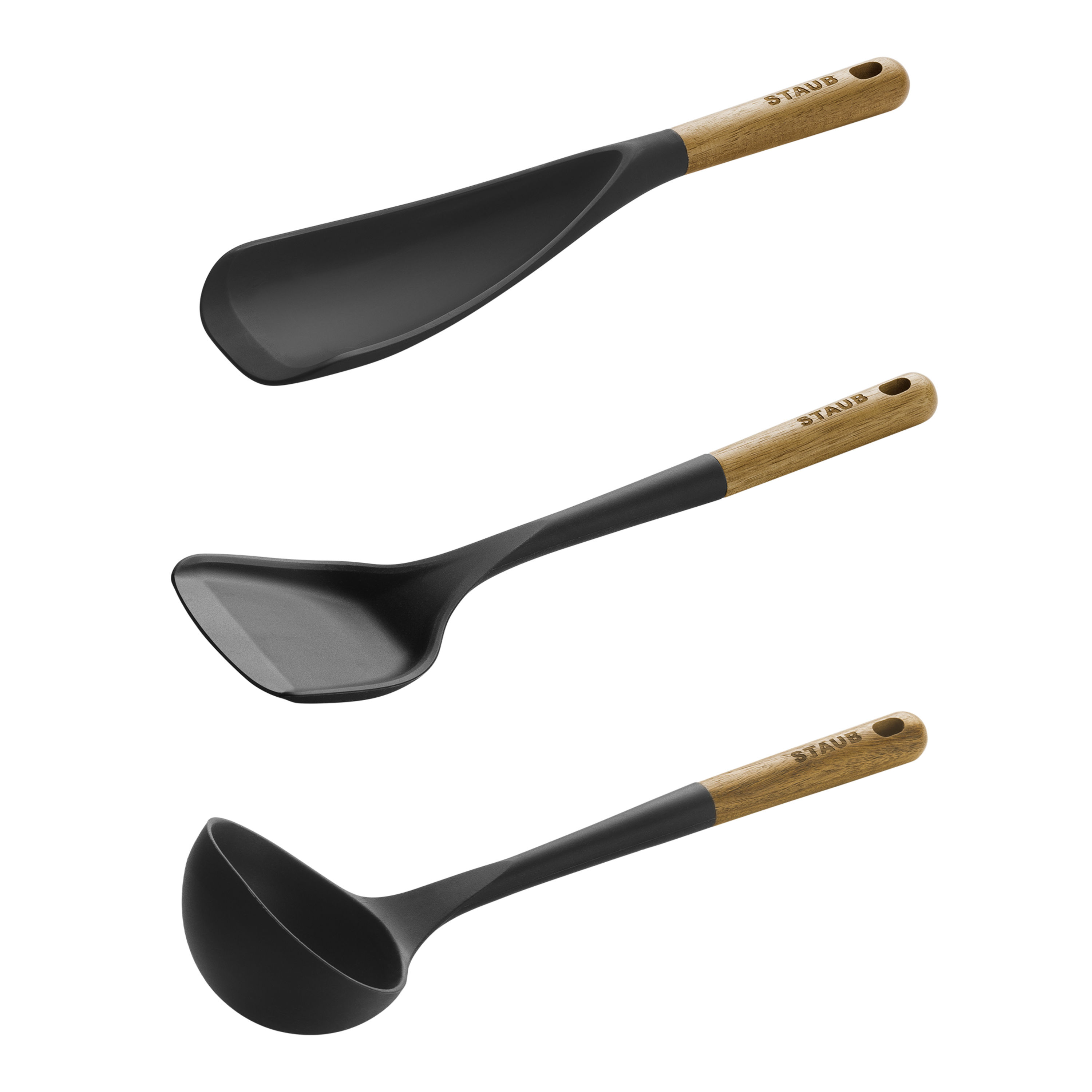 Black Silicone Spatula Set - Wooden handles (8 Pcs)