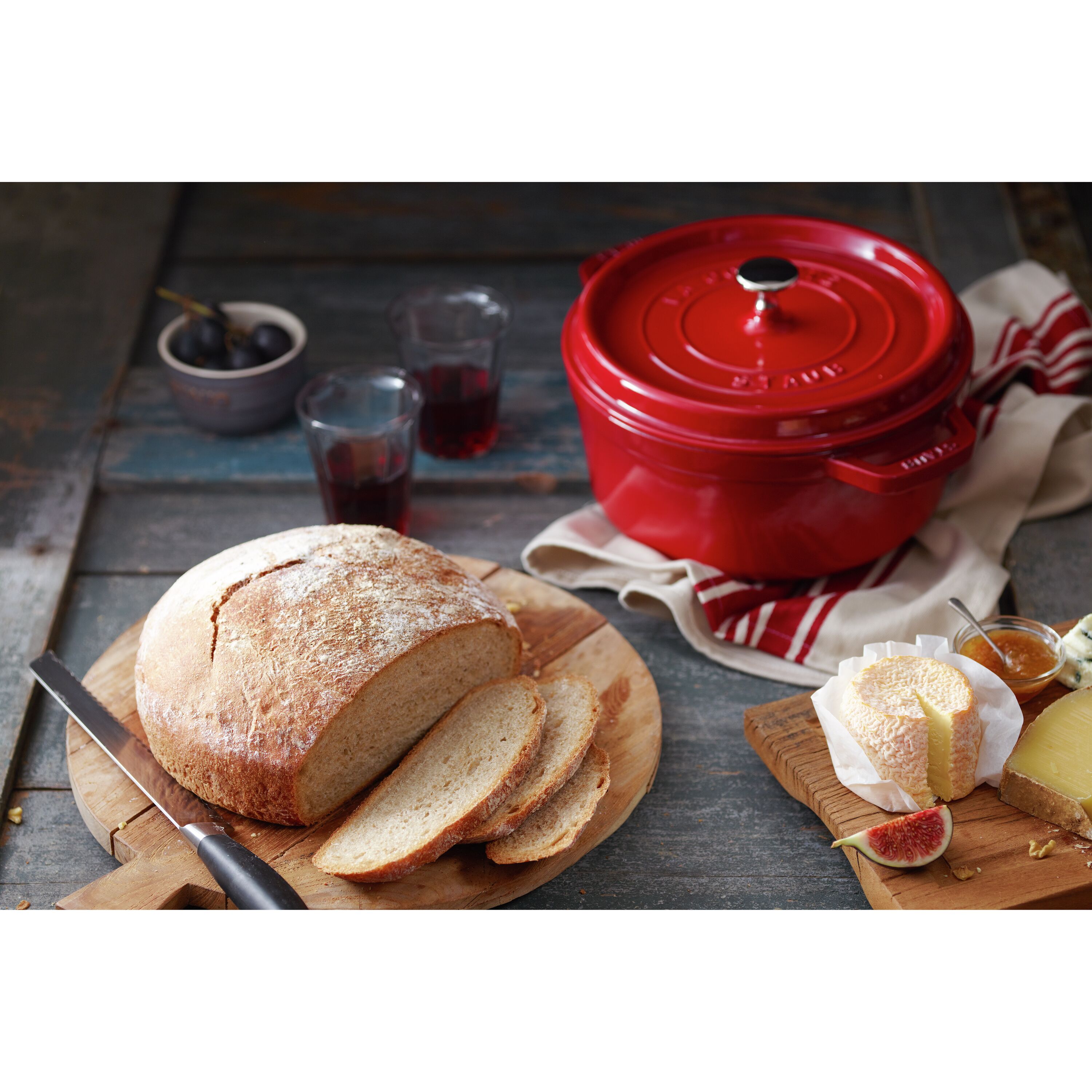 Staub Cast Iron 4-qt Round Casserole with Glass Lid - Cherry for sale  online